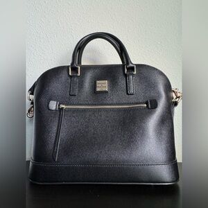 NWT Dooney & Bourke Saffiano Leather Domed Zip Satchel Black